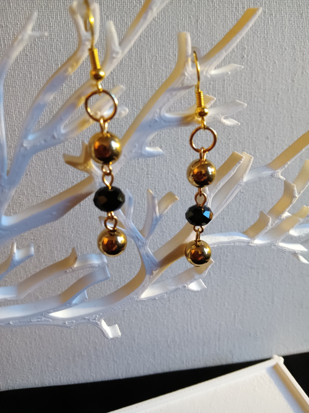 Gold and Black Bead Drop Earrings